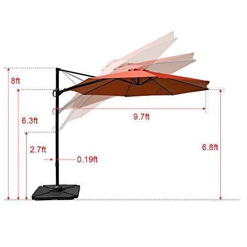 COBANA Offset Rectangular Cantilever Aluminum Patio Umbrella 10 Feet with Cross Base and 360 Degree Rotation, Blue