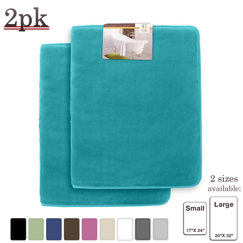 Clara Clark 2-Pack Bath Mat Set – Large and Small Bathroom Rug Set, Absorbent Memory Foam Bath Rugs, Non-Slip, Thick, Cozy Velvet Microfiber Bathrug, Plush Shower, Toilet Floor Bathmats Carpet, Black