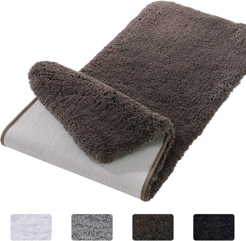 Office Marshal Bathroom Runner Rug Bath Mat 59"x20" Non-Slip Soft Long Shower Rug Plush Microfiber Water Absorbent Carpet Thick Shaggy Luxury Floor Mats, Machine Washable, White