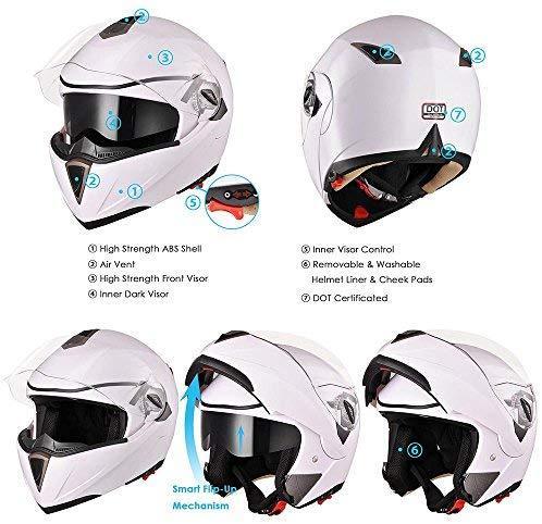 AHR Full Face Flip up Modular Motorcycle Helmet DOT Approved Dual Visor Motocross Blue M