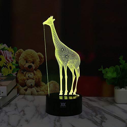 3D Illusion Animal Giraffe Remote Control LED Desk Table Night Light Lamp 7 Color Touch Lamp Kiddie Kids Children Family Holiday Gift Home Office Childrenroom Theme Decoration by HUI YUAN