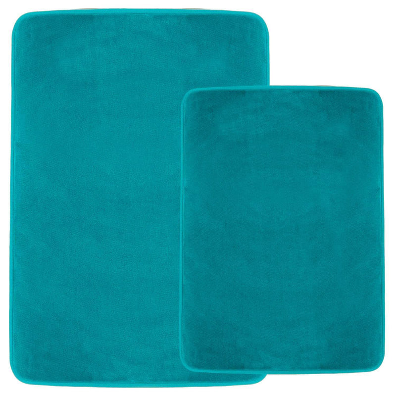 Clara Clark 2-Pack Bath Mat Set – Large and Small Bathroom Rug Set, Absorbent Memory Foam Bath Rugs, Non-Slip, Thick, Cozy Velvet Microfiber Bathrug, Plush Shower, Toilet Floor Bathmats Carpet, Black