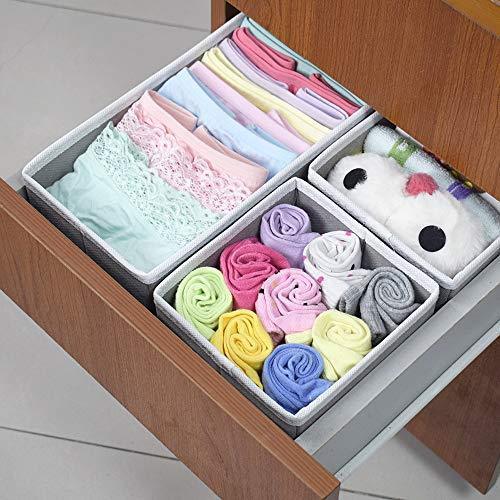 Homyfort Foldable Cloth Storage Box Closet Dresser Drawer Organizer Cube Basket Bins Containers Divider with Drawers for Underwear, Bras, Socks, Ties, Scarves, Set of 6, Grey