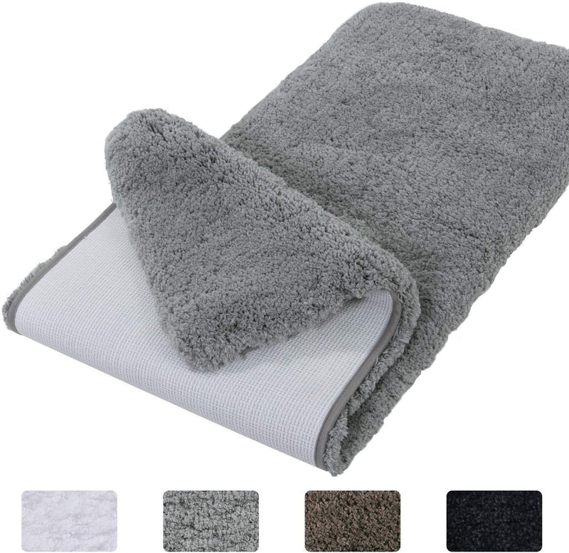 Office Marshal Bathroom Runner Rug Bath Mat 59"x20" Non-Slip Soft Long Shower Rug Plush Microfiber Water Absorbent Carpet Thick Shaggy Luxury Floor Mats, Machine Washable, White