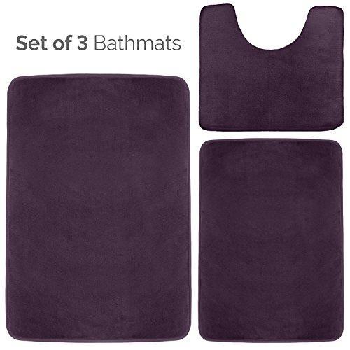 Clara Clark 2-Pack Bath Mat Set – Large and Small Bathroom Rug Set, Absorbent Memory Foam Bath Rugs, Non-Slip, Thick, Cozy Velvet Microfiber Bathrug, Plush Shower, Toilet Floor Bathmats Carpet, Black