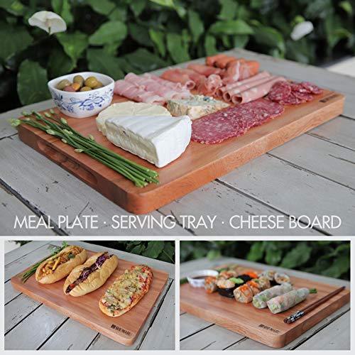 Super-Durable Mahogany Wood Cutting Board with Juice Drip Groove and Handle | 15.7 x 11 x 1.1" Thick Heavy Duty One-Piece Wooden Chopping Butcher Block Countertop - 5.5 lb