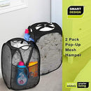 Smart Design Deluxe Mesh Pop Up Square Laundry Hamper w/ Side Pocket & Handles - VentilAir Fabric Collapsible Design - for Clothes & Laundry - Home - (Holds 2 Loads) (14 x 23 Inch) [Black]