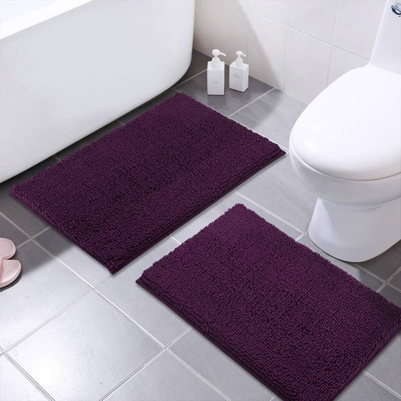 Office Marshal 16x24 Inches Non-Slip Bathroom Rug Shag Shower Mat Machine-Washable Bath Mats with Water Absorbent Soft Microfibers, 2 Pack, Black