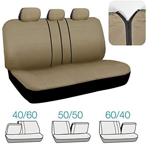 BDK OS-309-BG Polypro Black/Car Seat Cover, Easy Wrap Two-Tone Accent for Auto, Split Bench, Tan Beige