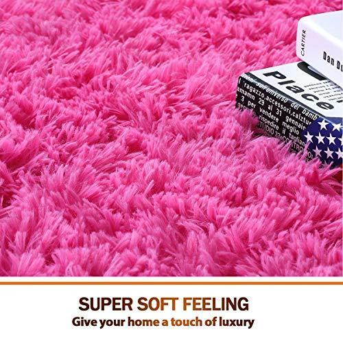 PAGISOFE Ultra Soft 4.5cm Velvet Bedroom Rugs Kids Room Carpet Modern Shaggy Area Rugs Home Decor 2.6' X 5.3', Hot-Pink