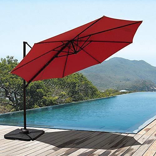 COBANA Offset Rectangular Cantilever Aluminum Patio Umbrella 10 Feet with Cross Base and 360 Degree Rotation, Blue