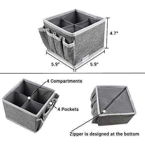 Homyfort Foldable Cloth Storage Box Closet Dresser Drawer Organizer Cube Basket Bins Containers Divider with Drawers for Underwear, Bras, Socks, Ties, Scarves, Set of 6, Grey