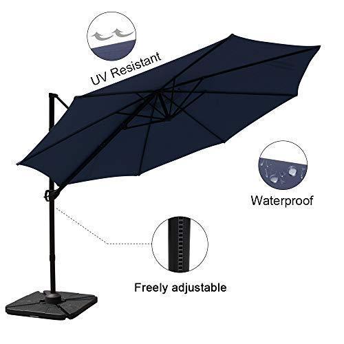 COBANA Offset Rectangular Cantilever Aluminum Patio Umbrella 10 Feet with Cross Base and 360 Degree Rotation, Blue