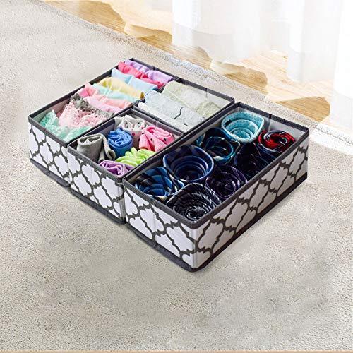 Homyfort Foldable Cloth Storage Box Closet Dresser Drawer Organizer Cube Basket Bins Containers Divider with Drawers for Underwear, Bras, Socks, Ties, Scarves, Set of 6, Grey