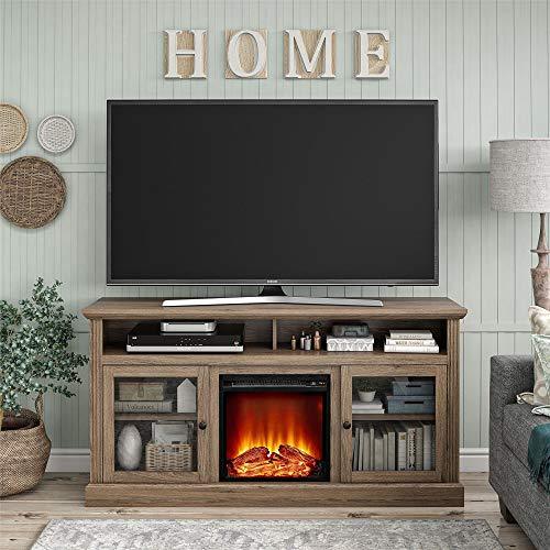 Ameriwood Home Chicago TV Stand with Fireplace, Rustic Gray