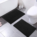 Office Marshal 16x24 Inches Non-Slip Bathroom Rug Shag Shower Mat Machine-Washable Bath Mats with Water Absorbent Soft Microfibers, 2 Pack, Black