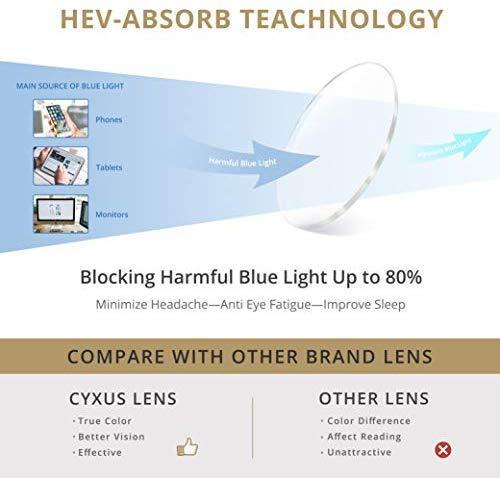 Cyxus Blue Light Blocking Computer Glasses [Better Sleep] Anti Digital Eye Strain Headache Video Eyewear (Blue Browline Frame)