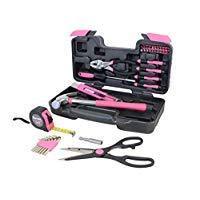 Cartman Pink 39-Piece Tool Set - General Household Hand Tool Kit with Plastic Toolbox Storage Case