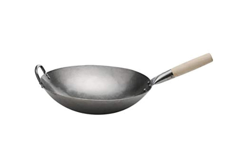 Pow Wok Stir Fry Pan - Hand Hammered Carbon Steel (14 inch, Round Bottom)