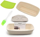 Banneton Bread Proofing Basket 8.5 inch Round Natural Rattan Cane Brotform with Linen Liner 2 Pack+ One Rubber Scraper+ One Silicone BBQ Brush by XUANNIAO