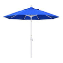 California Umbrella 9' Round Aluminum Market Umbrella, Crank Lift, Collar Tilt, White Pole, Sunbrella Pacific Blue