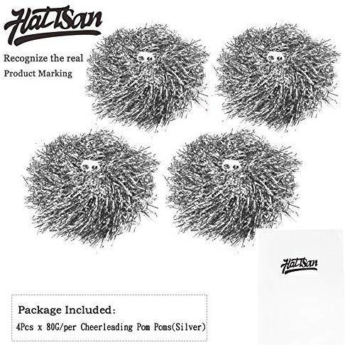 hatisan 4Pcs Large Cheerleader Pom Poms, Pom Poms Cheerleading Metallic Foil & Plastic Ring Pompoms Cheerleader, Cheerleading Poms Accessory Pompoms Cheer for Sports Team Spirit Cheering