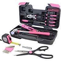 Cartman Pink 39-Piece Tool Set - General Household Hand Tool Kit with Plastic Toolbox Storage Case