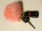 Miraclekoo Rabbit Fur Ball Pom Pom KeyChain Gold Plated Keychain with Plush for Car Key Ring or Handbag Bag Decoration (Orange Pink)