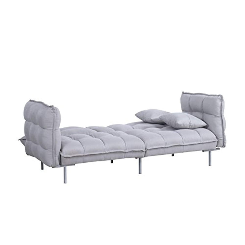 Divano Roma Furniture Collection - Modern Plush Tufted Linen Fabric Splitback Living Room Sleeper Futon (Light Grey)