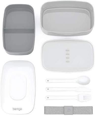 Bentgo Classic - All-in-One Stackable Bento Lunch Box Container - Sleek and Modern Bento-Style Design Includes 2 Stackable Containers, Built-in Plastic Utensil Set, and Nylon Sealing Strap (Gray)