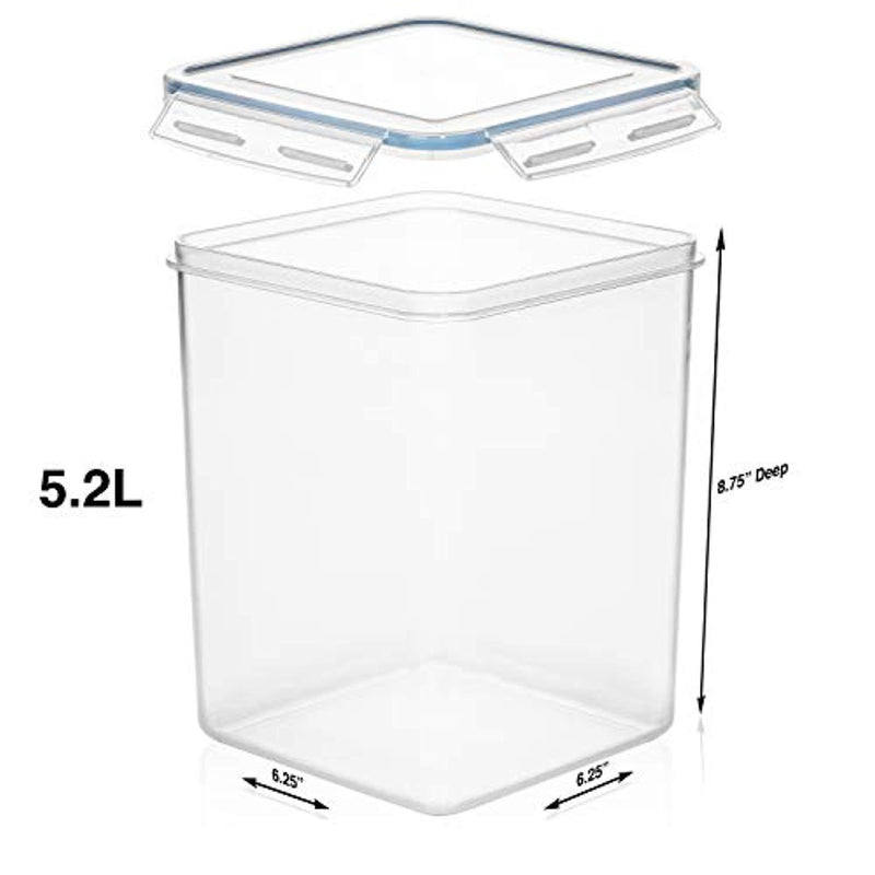 EXTRA LARGE WIDE & DEEP Food Storage Airtight Pantry Containers [Set of 4] 5.2L /176 oz + 4 Measuring Cup + 18 FREE Chalkboard labels and Marker Ideal for Sugar, Flour, Baking Supplies - Clear Plastic