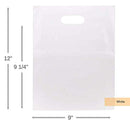 White LDPE Solid Handle Bag | White Merchandise Bag With Die Cut Handles Tear Resistant Strength | Perfect for Trade Shows, Retail, and More | Made by ClearBags Brand | (100 Bags, White)