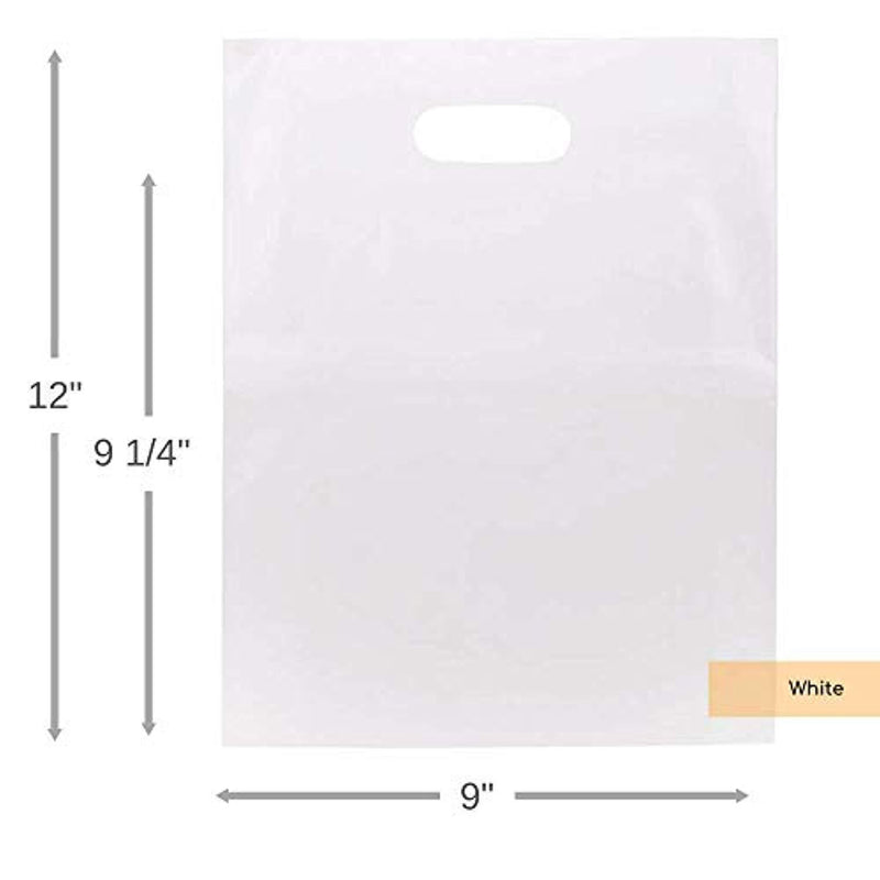 White LDPE Solid Handle Bag | White Merchandise Bag With Die Cut Handles Tear Resistant Strength | Perfect for Trade Shows, Retail, and More | Made by ClearBags Brand | (100 Bags, White)