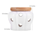 Garlic Keeper, Bekmore Ceramic Garlic Storage Container Vented White Stoneware with Bamboo Lid