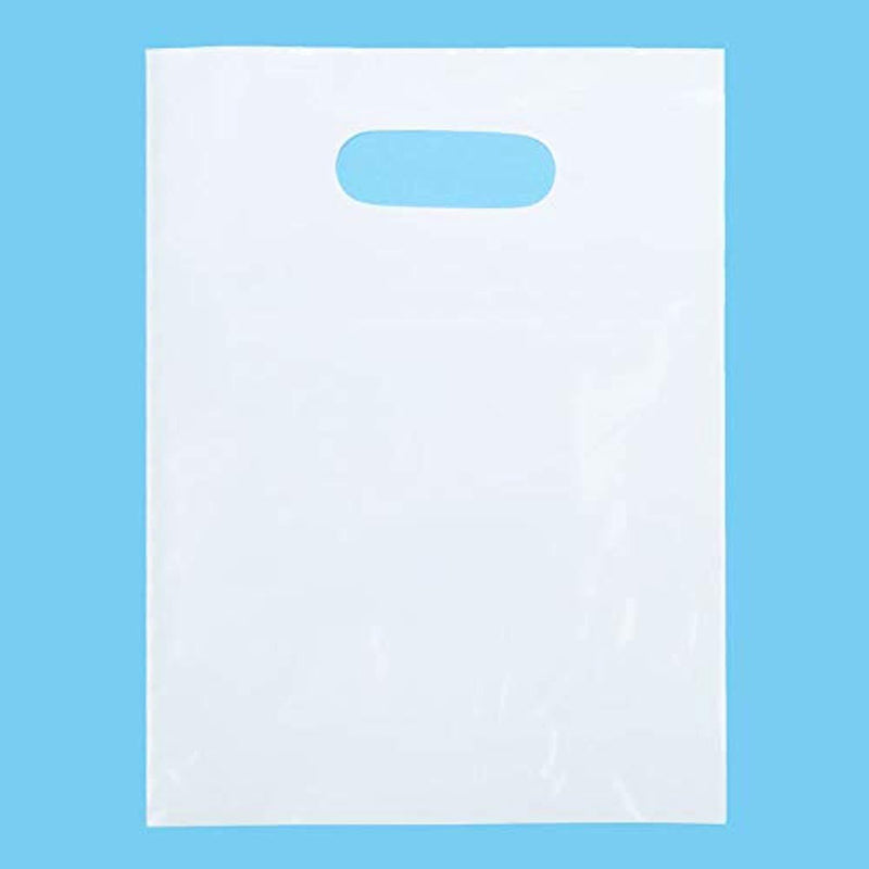 White LDPE Solid Handle Bag | White Merchandise Bag With Die Cut Handles Tear Resistant Strength | Perfect for Trade Shows, Retail, and More | Made by ClearBags Brand | (100 Bags, White)