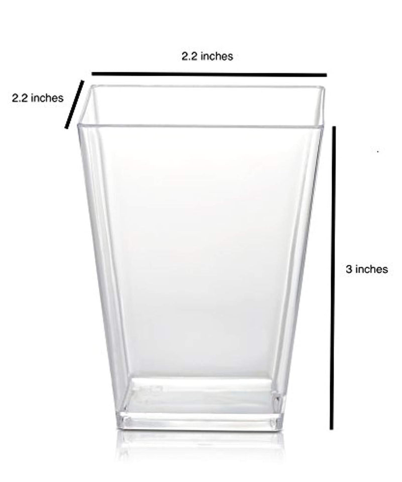 50 Plastic Party Cups for Dessert 5.4 oz - Serve Tiramisu, Parfait, Dip, Sundaes, Single Serve Desserts and More - Clear Plastic Tumbler Glasses - Mini Appetizer Dish or Square Bowl - by SticFigs