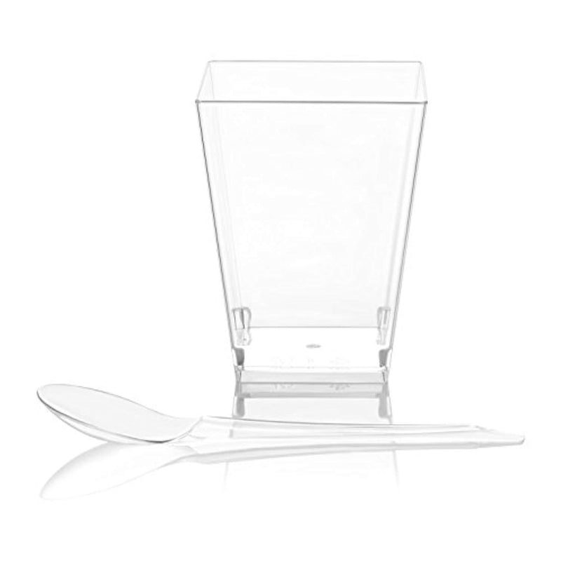 50 Plastic Party Cups for Dessert 5.4 oz - Serve Tiramisu, Parfait, Dip, Sundaes, Single Serve Desserts and More - Clear Plastic Tumbler Glasses - Mini Appetizer Dish or Square Bowl - by SticFigs