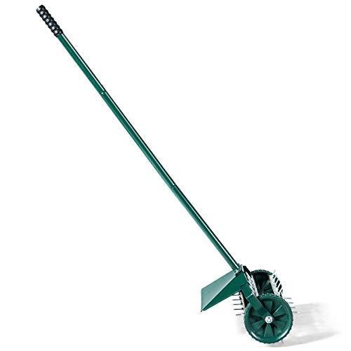 Rolling Lawn Aerator 18-inch Garden Yard Rotary Push Tine Heavy Duty Spike Soil Aeration, 50-in Handle (Silver)