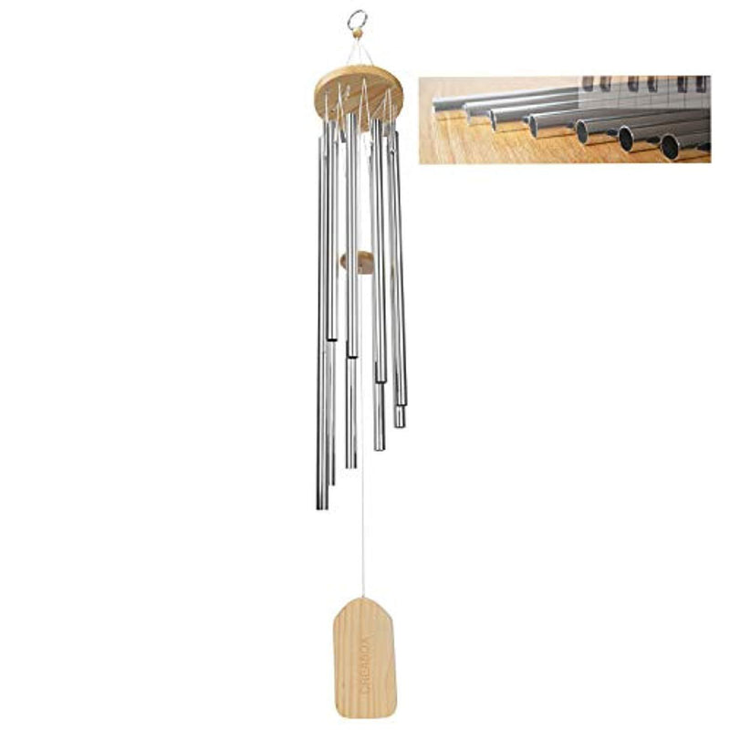 CREABOX Wind Chime-Tuned 28.7 Inches Wooden Grace Chime -9 Silver Aluminum Tubes-Inspirational Collection