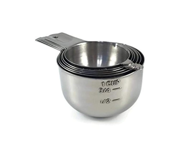 Stainless Steel Measuring Cups, 6 Piece Stackable Set with Pour Spout, by Schooney Kitchenware