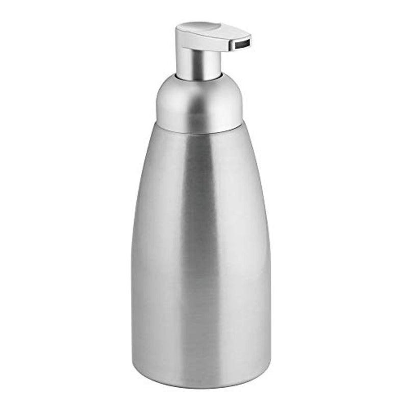 mDesign Modern Metal Foaming Soap Dispenser Pump Bottle for Kitchen Sink Countertop, Bathroom Vanity, Utility/Laundry Room, Garage - Save on Soap - Rust Free Aluminum - 4 Pack - Brushed/Silver