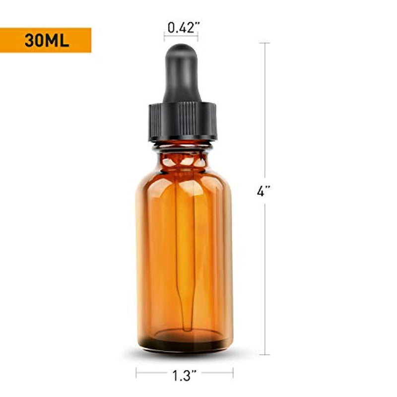 Nelipo 1oz Amber Glass Bottles for Essential Oils with Glass Eye Dropper - Pack of 6