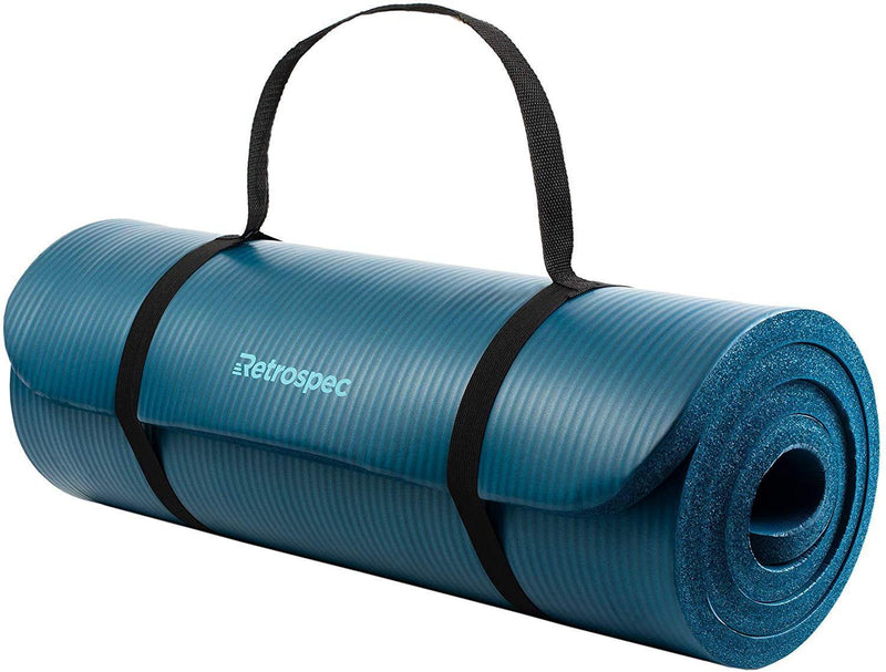 Retrospec Solana Yoga Mat 1" w/ Nylon Strap for Men & Women - Non Slip Exercise Mat for Yoga, Pilates, Stretching, Floor & Fitness Workouts