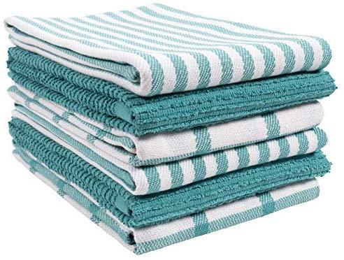 KAF Home Mixed Flat & Terry Kitchen Towels | Set of 6 18 x 28 Inches | 4 Flat Weave Towels for Cooking and Drying Dishes and 2 Terry Towels, for House Cleaning and Tackling Messes and Spills (Teal)