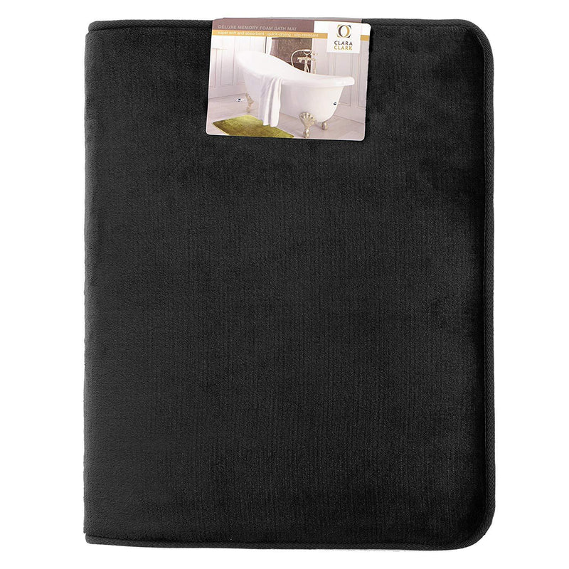 Clara Clark 2-Pack Bath Mat Set – Large and Small Bathroom Rug Set, Absorbent Memory Foam Bath Rugs, Non-Slip, Thick, Cozy Velvet Microfiber Bathrug, Plush Shower, Toilet Floor Bathmats Carpet, Black
