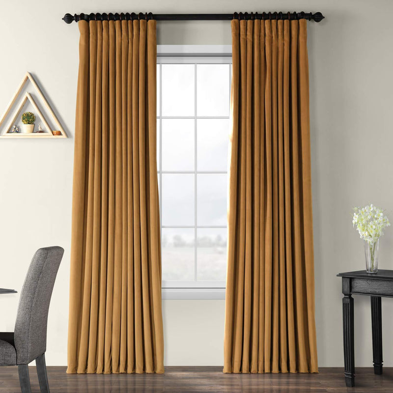 Half Price Drapes VPCH-VET1211-84 Signature Doublewide Blackout Velvet Curtain, Amber Gold, 100 X 84