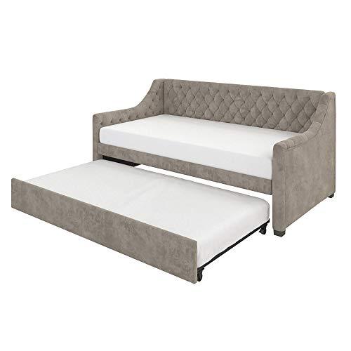 Little Seeds Ambrosia Diamond Tufted Upholstered Design Daybed and Trundle Set, Twin Size Frame, Light Grey