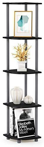 Furinno Turn-N-Tube 5 Tier Corner Display Rack Multipurpose Shelving Unit, Columbia Walnut/Black