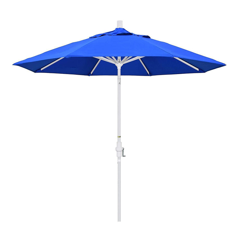 California Umbrella 9' Round Aluminum Market Umbrella, Crank Lift, Collar Tilt, White Pole, Sunbrella Pacific Blue