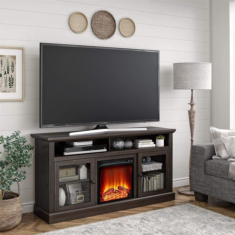 Ameriwood Home Chicago TV Stand with Fireplace, Rustic Gray